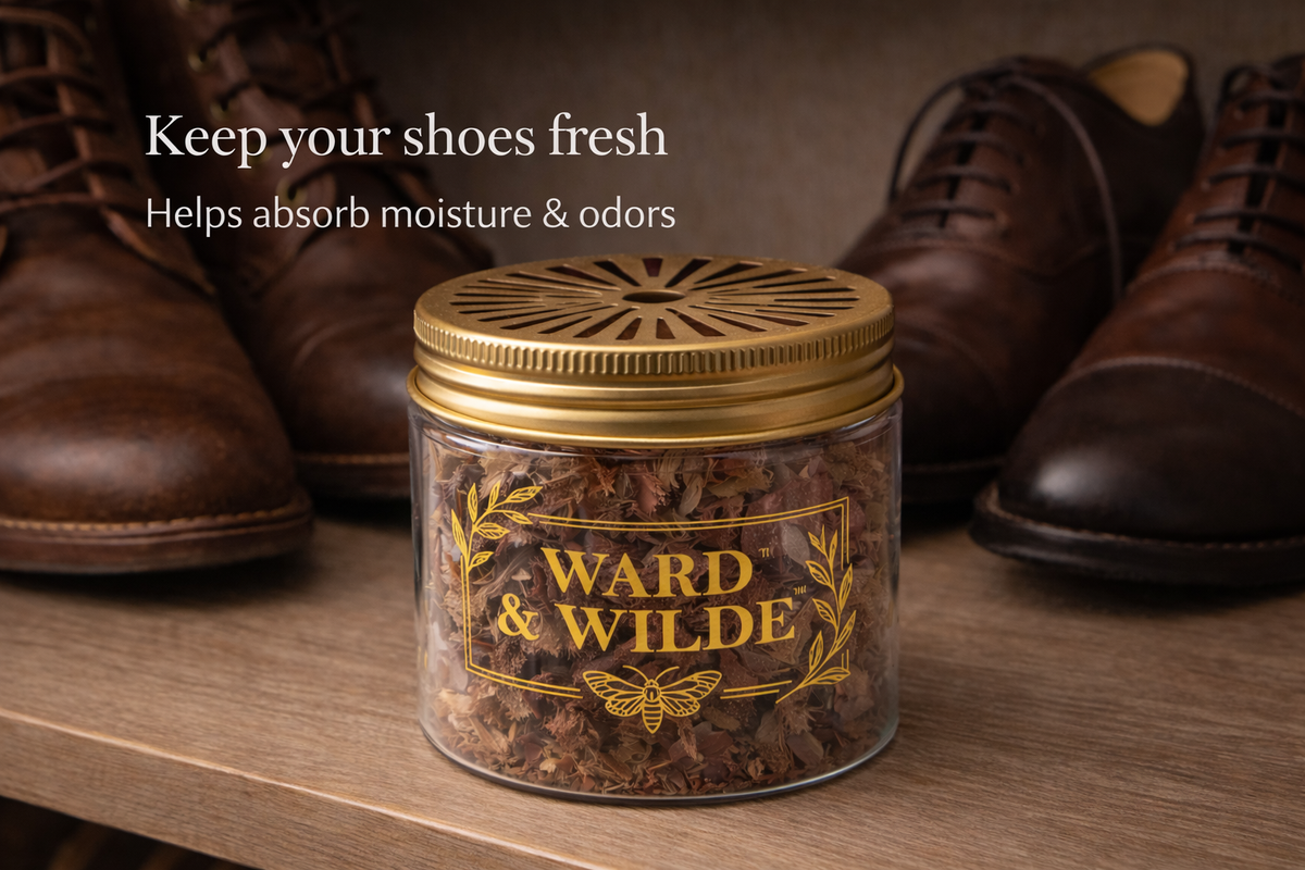 Ward & Wilde Natural Red Cedar Jars — Reusable Closet & Drawer Freshener (4-Pack + Cedarwood Oil)